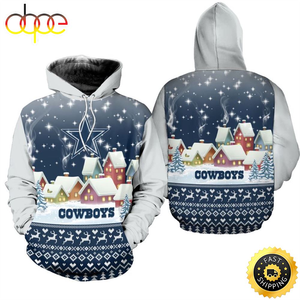 Dallas Cowboys Christmas Pattern House Football NFL All Over print Christmas Hoodie