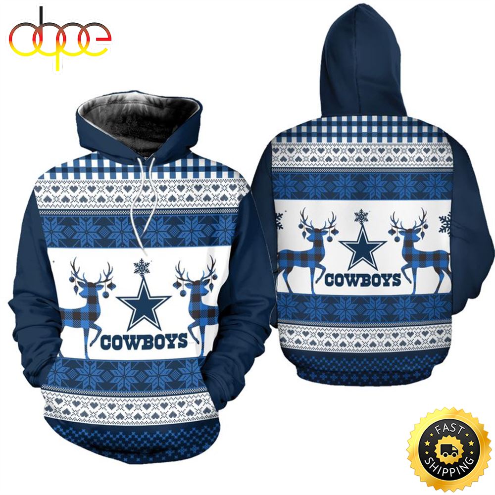 Dallas Cowboys Christmas Pattern Reindeer Football NFL All Over print Christmas Hoodie