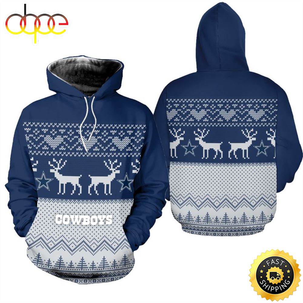 Dallas Cowboys Christmas Pattern Snowflakes Football NFL All Over print Christmas Hoodie