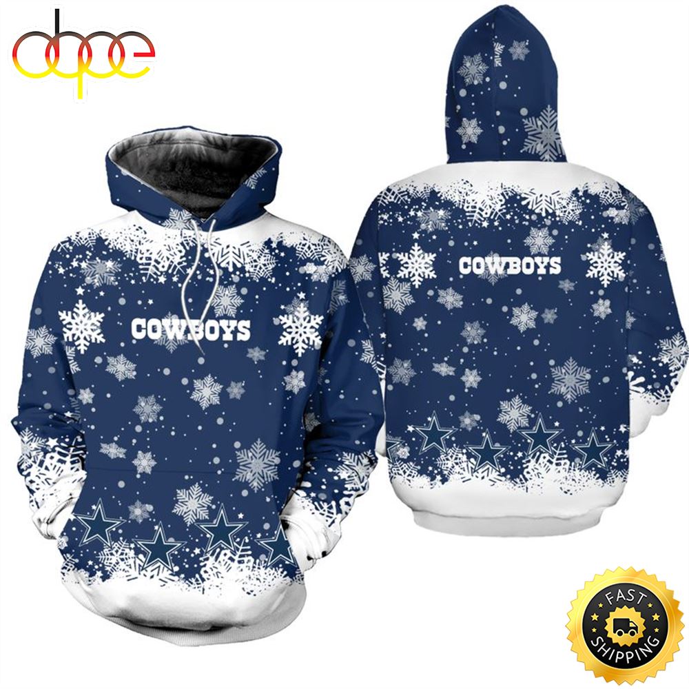 Dallas Cowboys Christmas Pattern Snowflakes Football NFL All Over print Christmas Hoodie 2