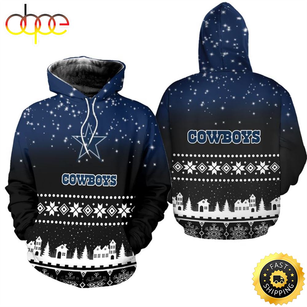 Dallas Cowboys Christmas Pattern Snowflakes Football NFL All Over print Christmas Shirt