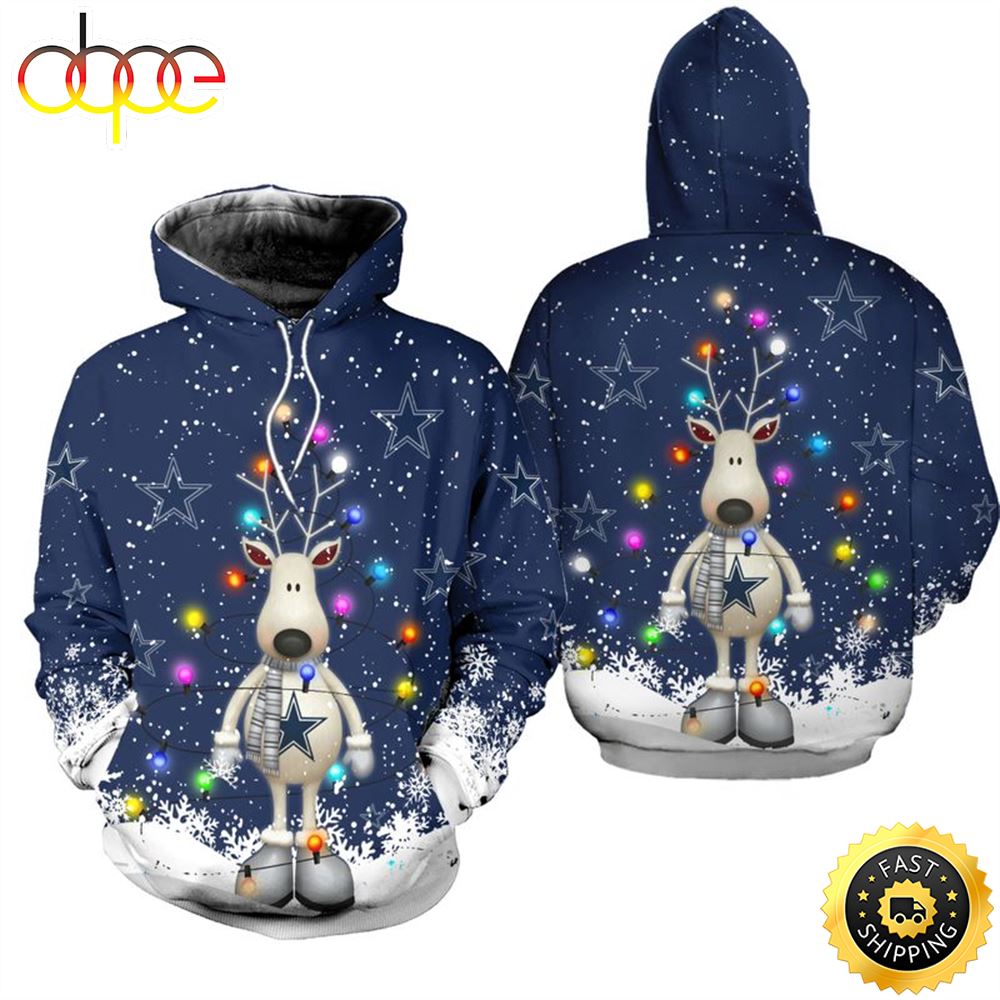 Dallas Cowboys Christmas Reindeer Football NFL All Over print Christmas Hoodie 2