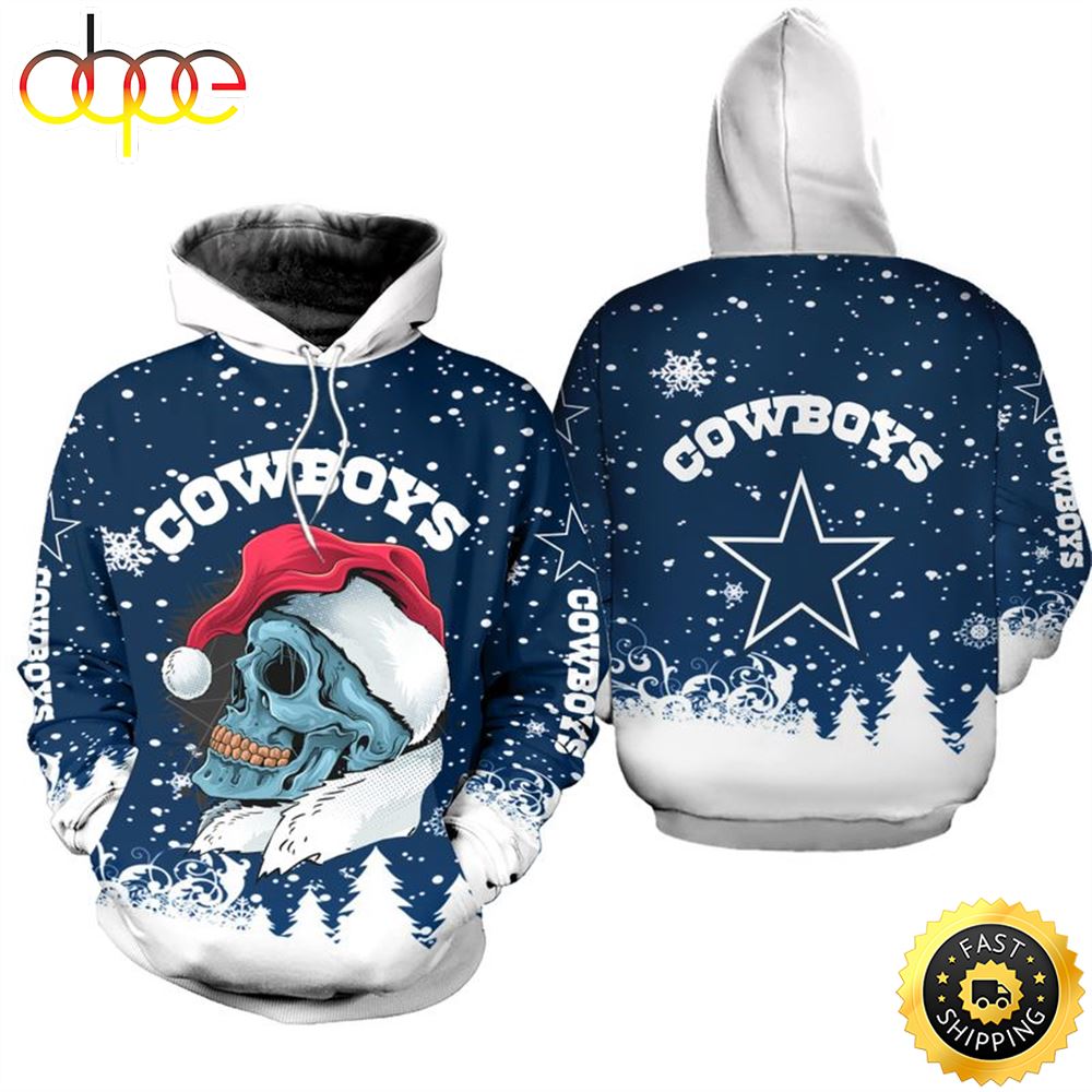 Dallas Cowboys Christmas Skull Football NFL All Over Print Hoodie Shirt