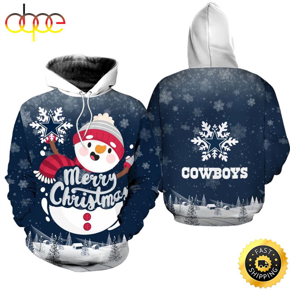 Dallas Cowboys Christmas Snowman Football All Over print Christmas Hoodie