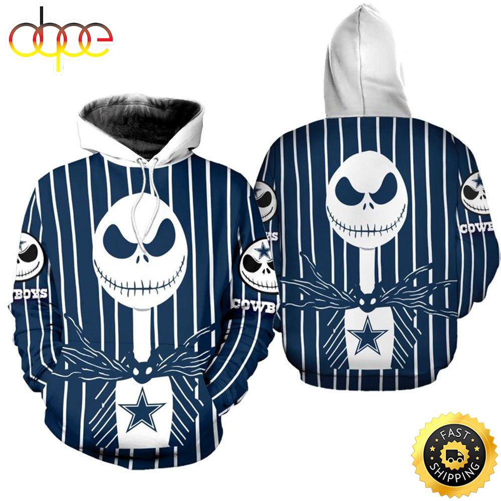 Dallas Cowboys Halloween Blue Jack Skellington Super Bowl 3D Pullover Hoodie 3255 zyyaqv