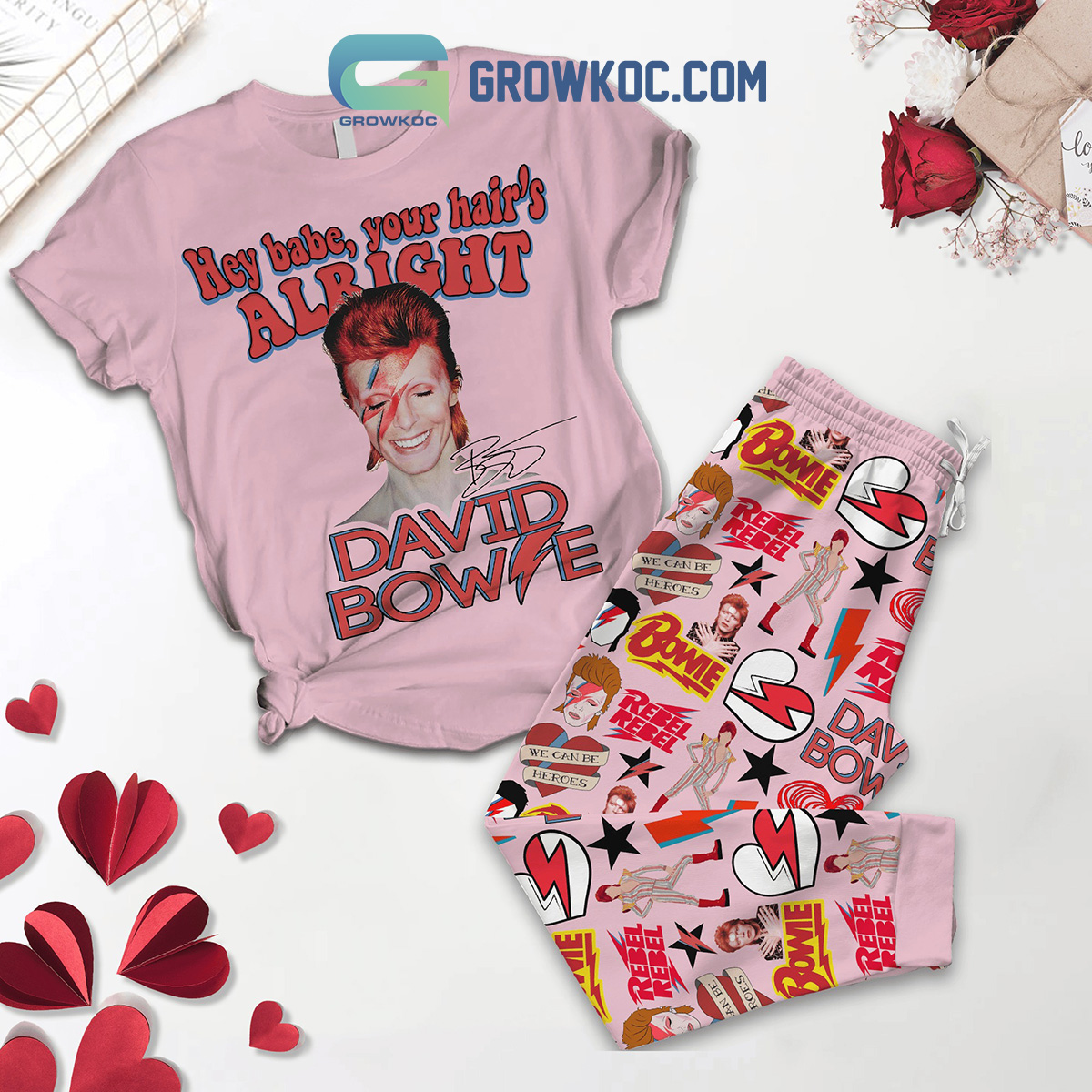 David Bowie Hey Babe Your Hairs Alright Fleece Pajamas Set2B1 Xs2op