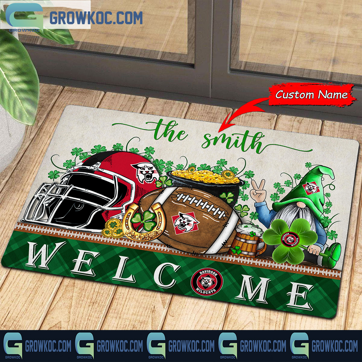 Davidson Wildcats St. Patricks Day Shamrock Personalized Doormat2B1 JcPPm