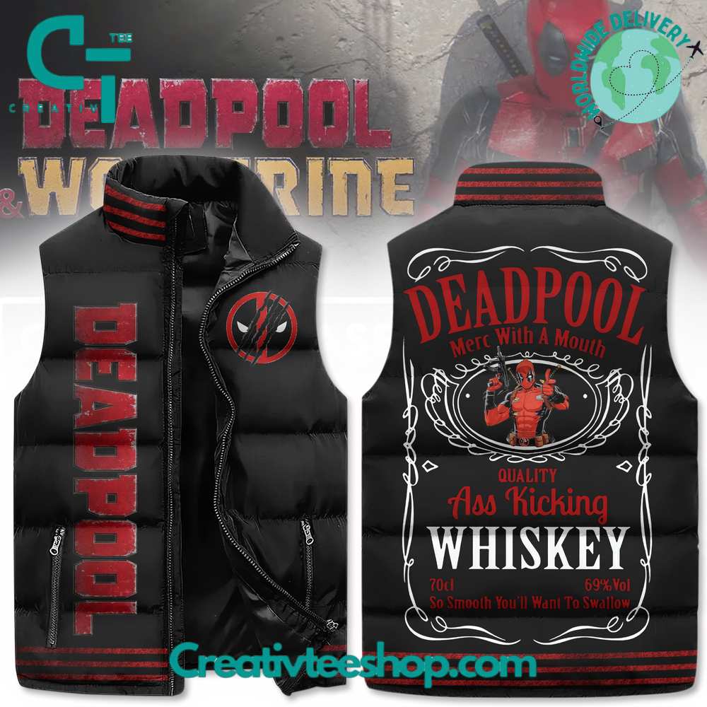 Deadpool Ass Kicking Whiskey Sleeveless Puffer Jacket 1