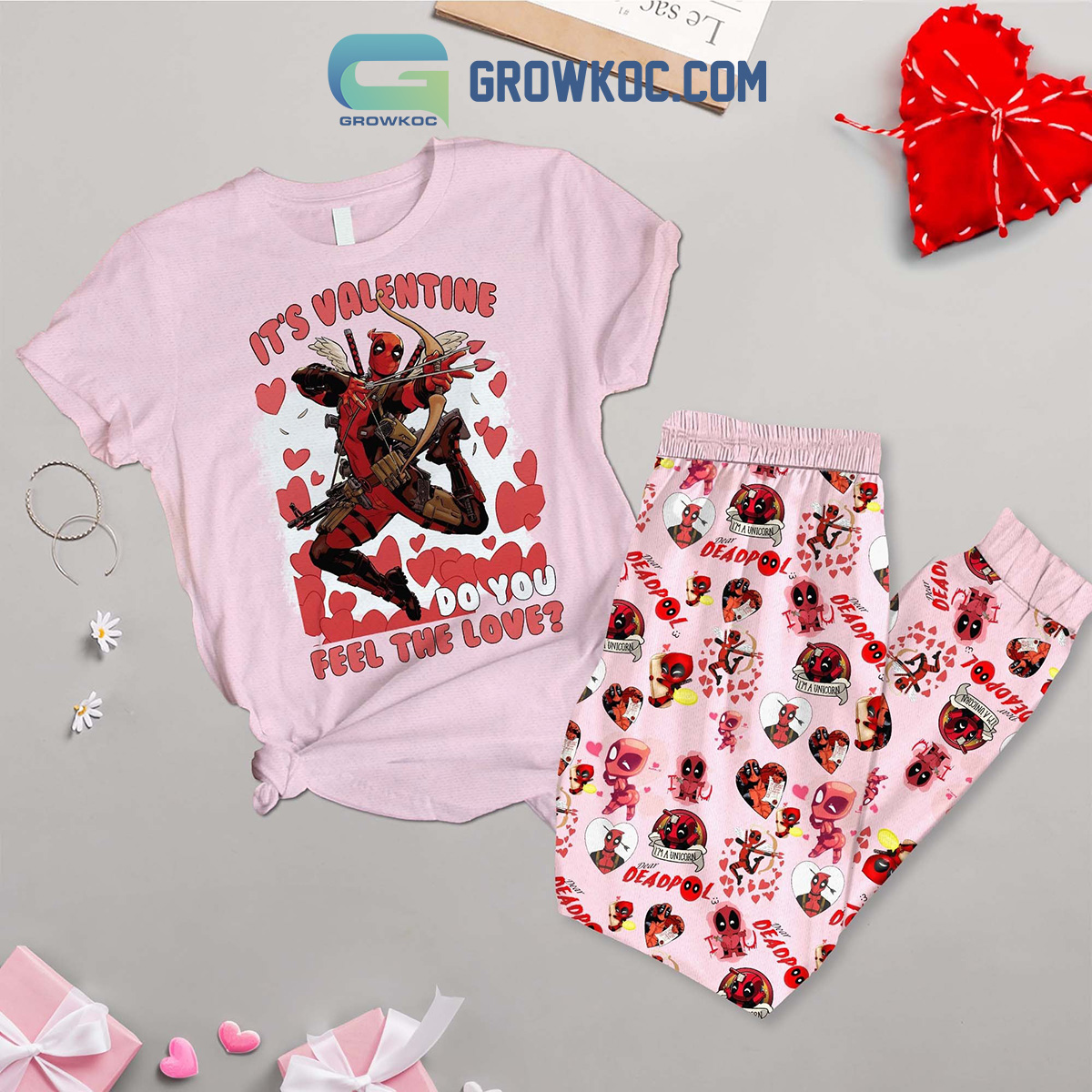 Deadpool Valentine Fleece Pajamas Set2B1 ZmfW9