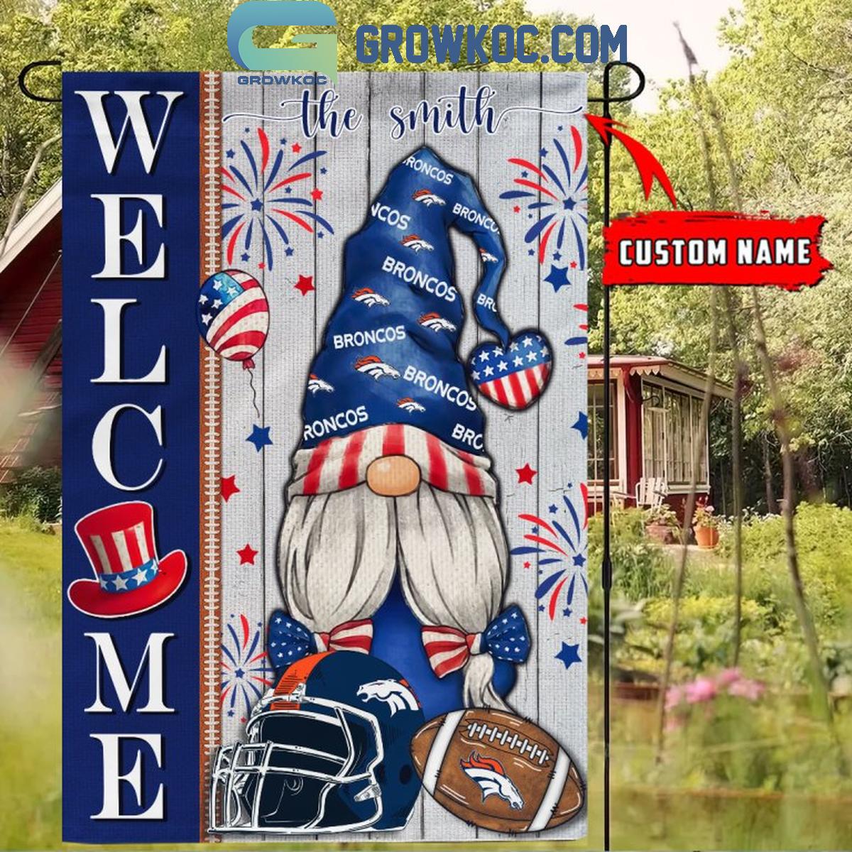 Denver Broncos Football Welcome 4th Of July Personalized Garden Flag 1 yLgWr