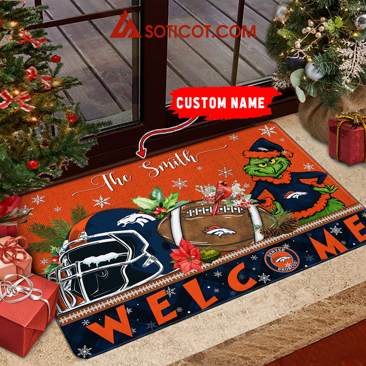 Denver Broncos Grinch Welcome Christmas Football Personalized Doormat2B1 ibG22