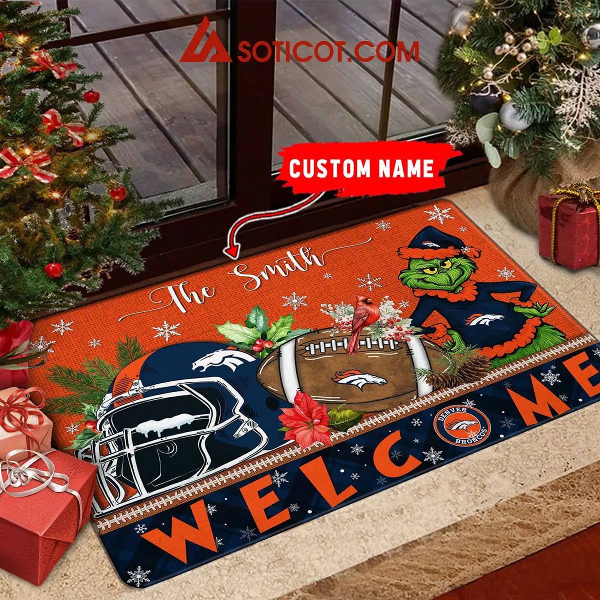 Denver Broncos Grinch Welcome Christmas Football Personalized Doormat2B1 ibG22