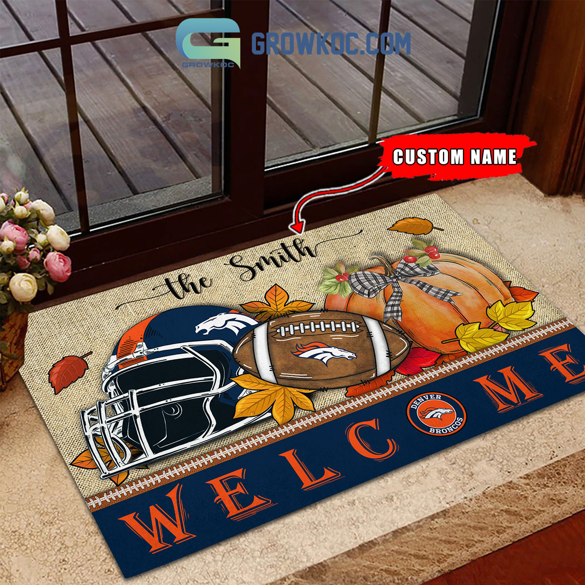 Denver Broncos NFL Welcome Fall Pumpkin Personalized Doormat2B1 QrEUt