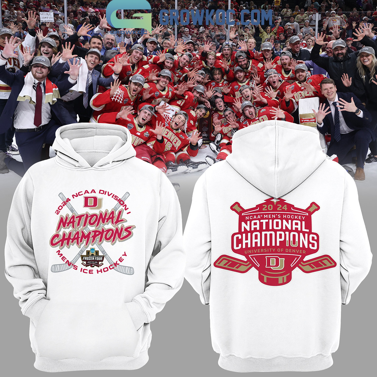 Denver Pioneers 2024 NCAA Mens Ice Hockey National Champions Hoodie Shirts White2B1 inxHt