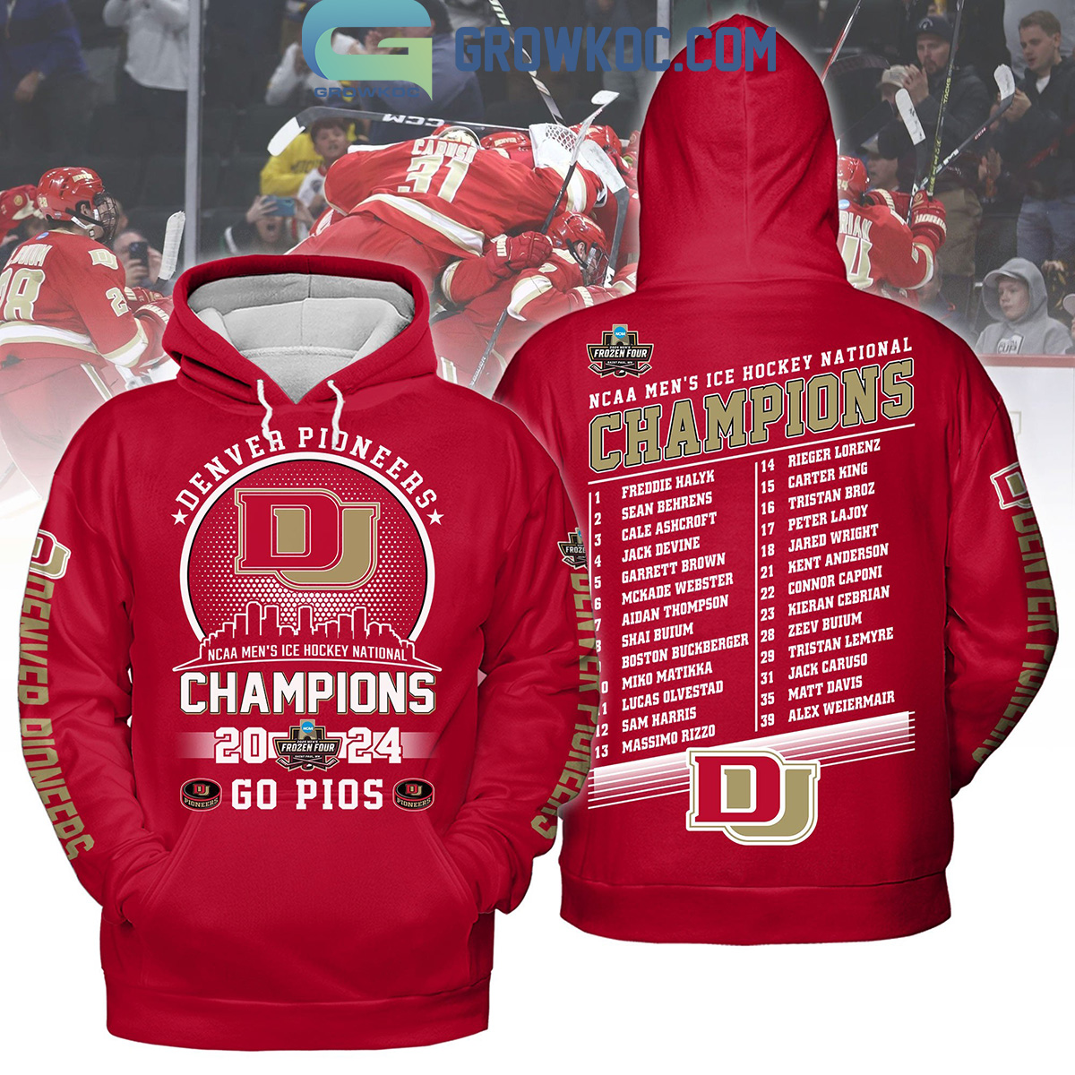 Denver Pioneers 2024 NCAA Mens Ice Hockey National Champions Red Hoodie Shirt2B1 MLycO