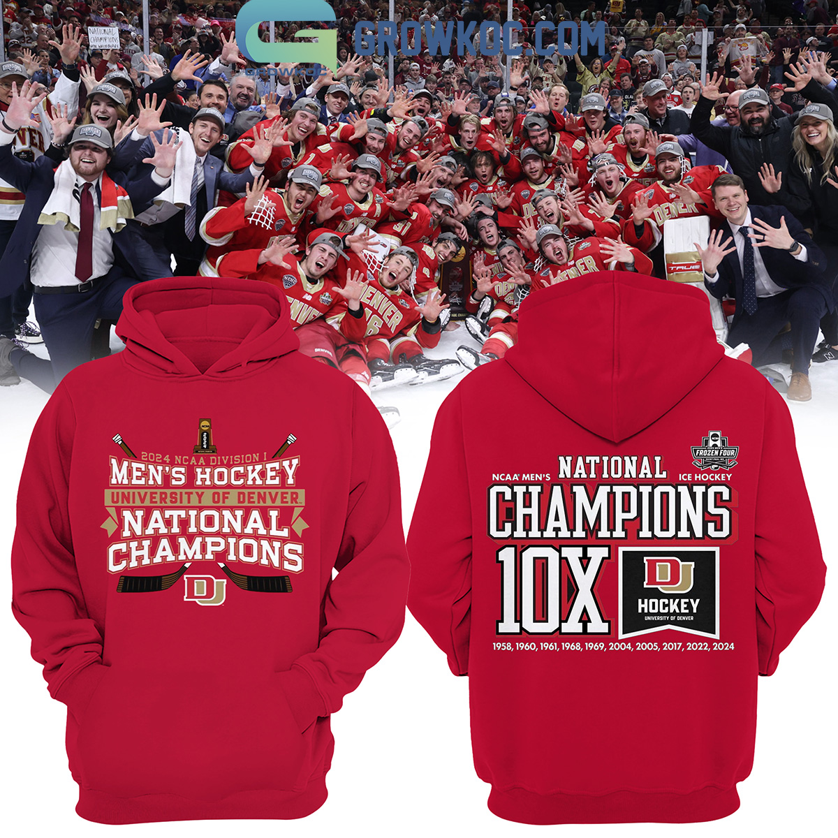 Denver Pioneers Mens Ice Hockey 10X National Champions Hoodie Shirts Red2B1 JgxpG