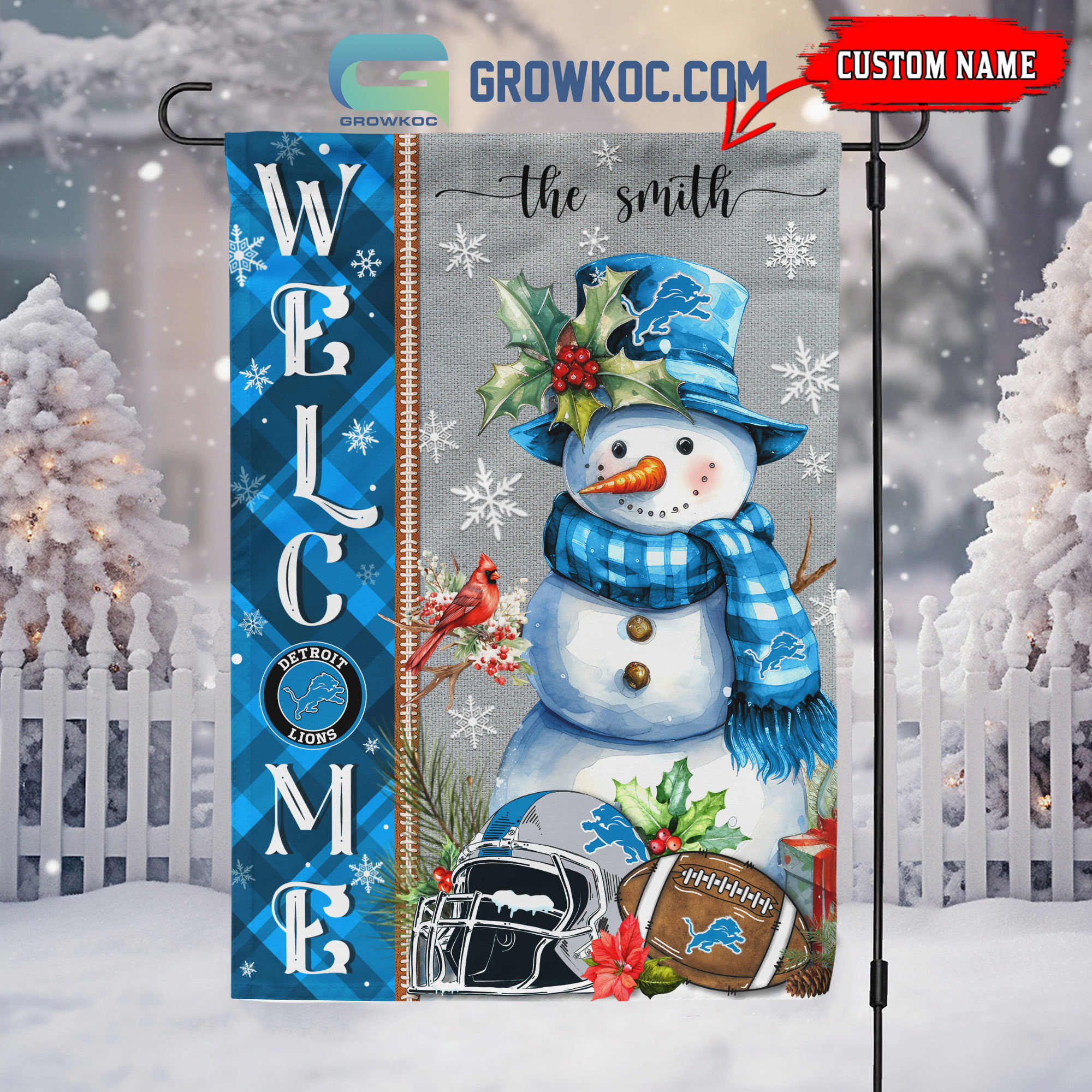 Detroit Lions Football Snowman Welcome Christmas Personalized House Gargen Flag2B1 9Hhpa