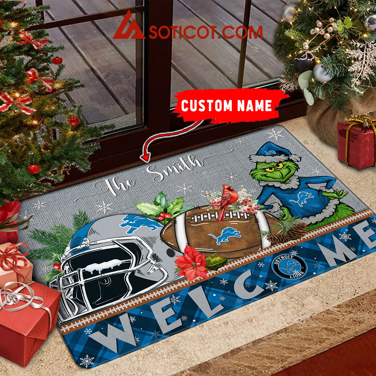 Detroit Lions Grinch Welcome Christmas Football Personalized Doormat2B1 lCqkr