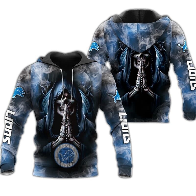 Detroit Lions Hoodie 3D Zip Hoodie Death Smoke Graphic Gifts for Fans 0