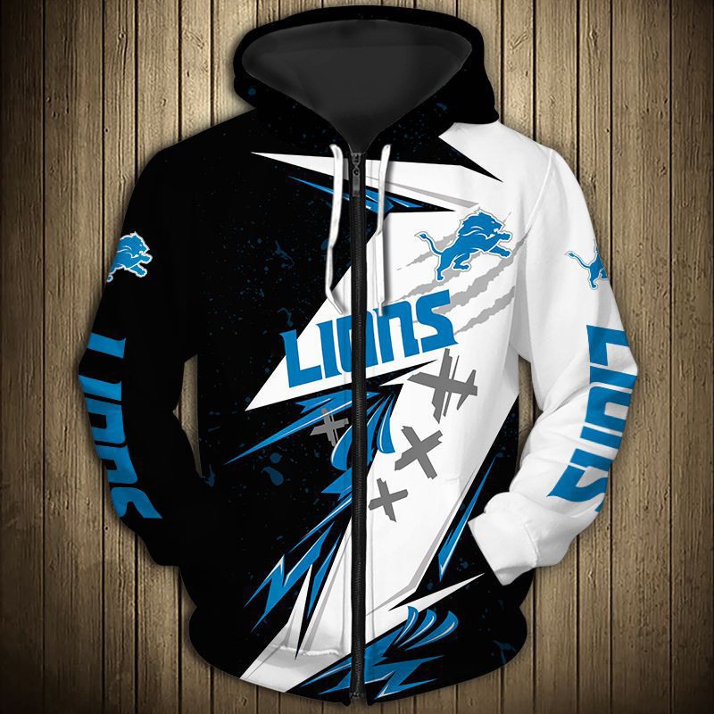 Detroit Lions Hoodie 3D Zip Hoodie Thunder Graphic Gifts for Fans 0