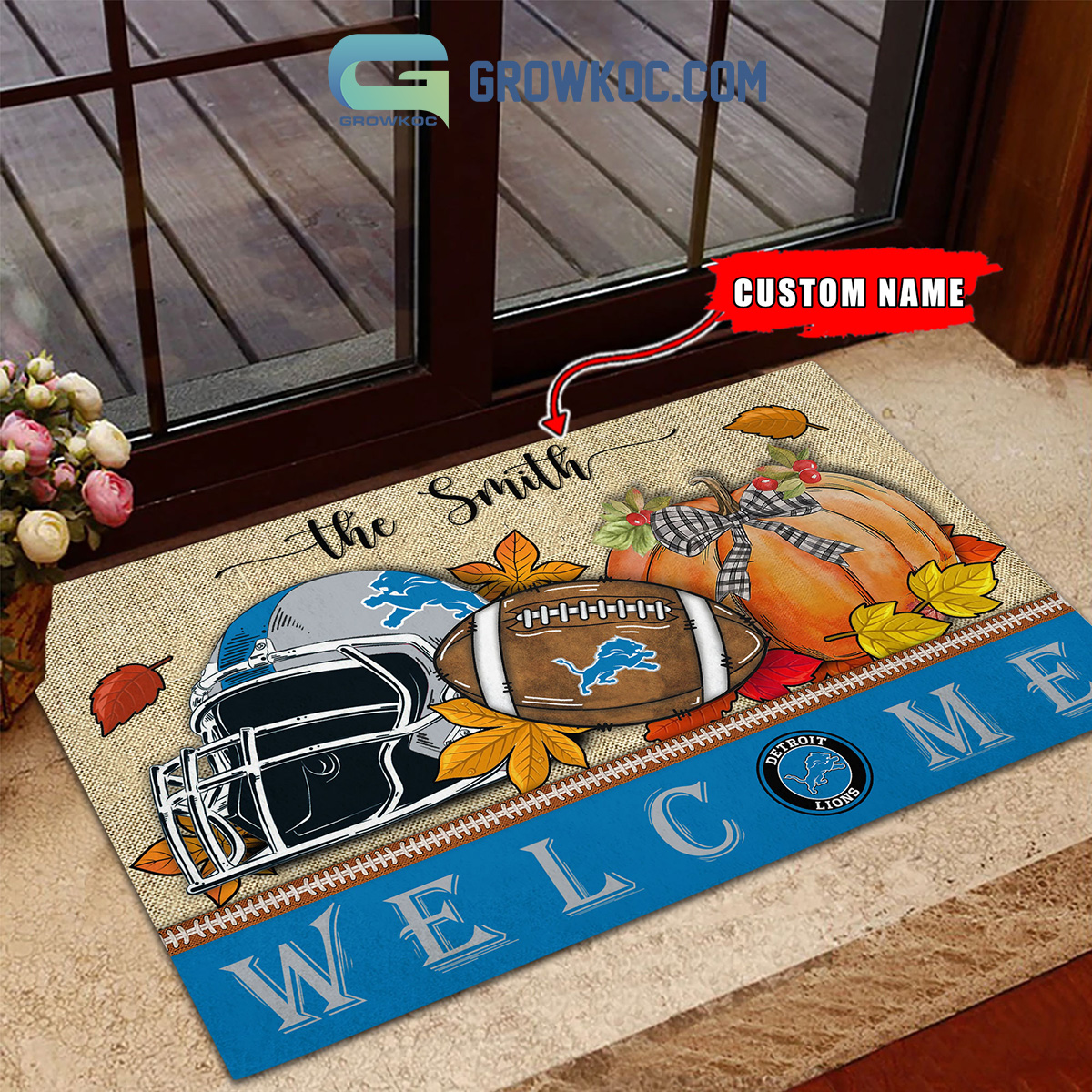 Detroit Lions NFL Welcome Fall Pumpkin Personalized Doormat2B1 odBhv