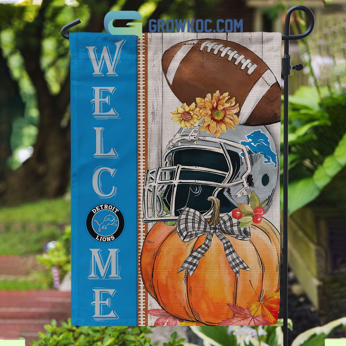 Detroit Lions NFL Welcome Fall Pumpkin Personalized House Garden Flag2B1 CGybS