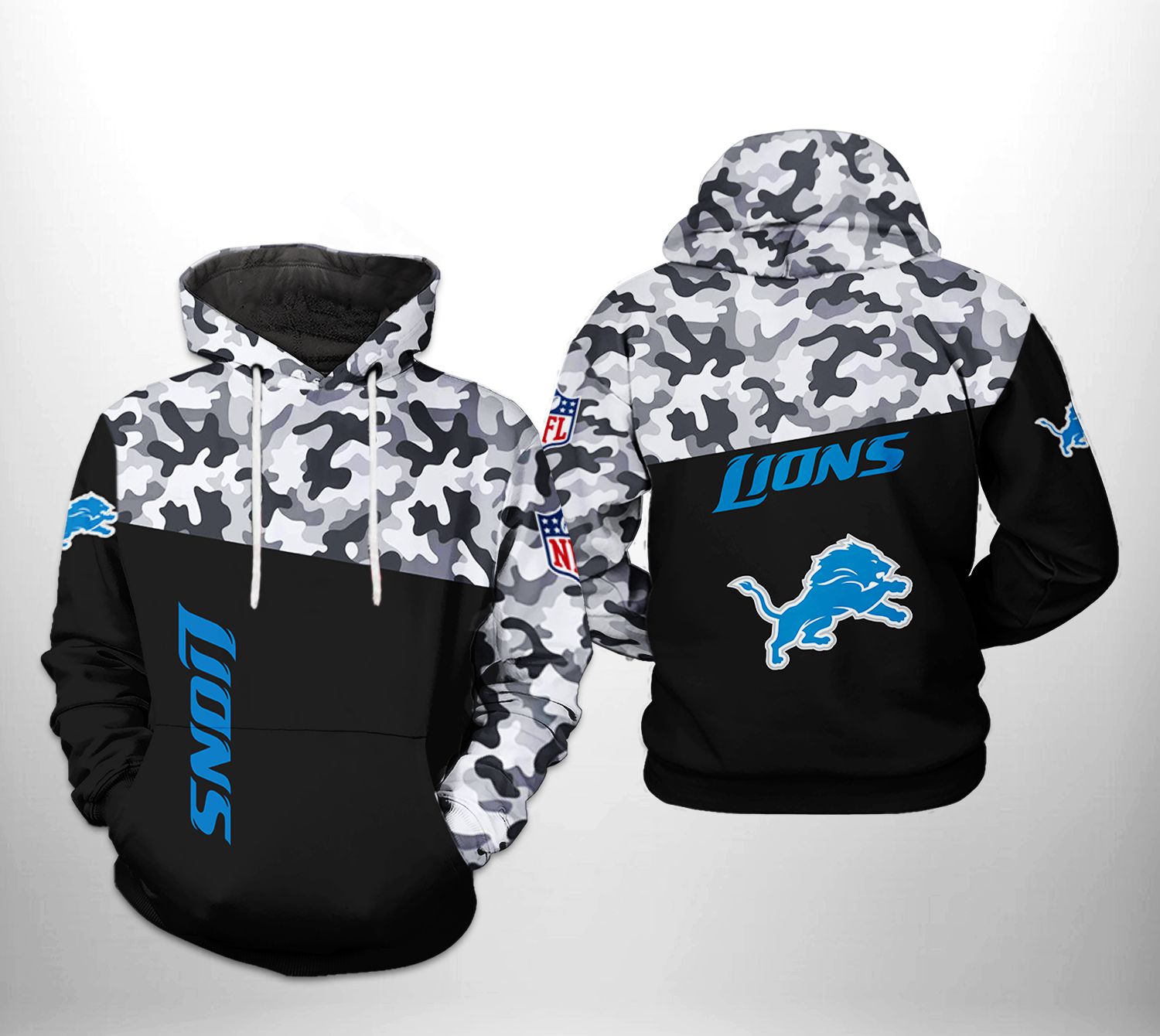 Detroit Lions Nfl Camo Veteran All Over Print Hoodie Perfect For Veterans 0