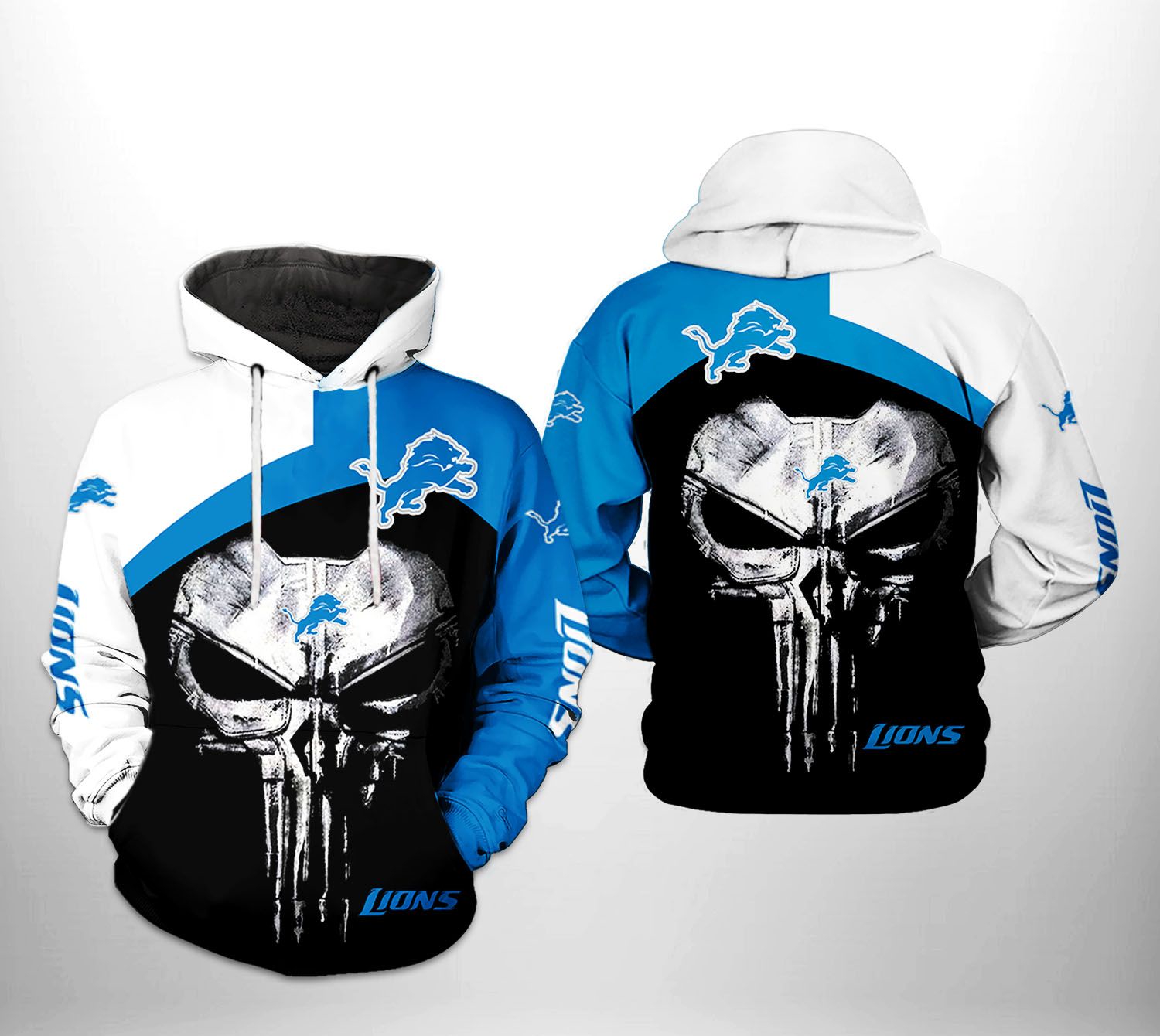 Detroit Lions Skull Punisher All Over Print Hoodie Perfect For Fans 0