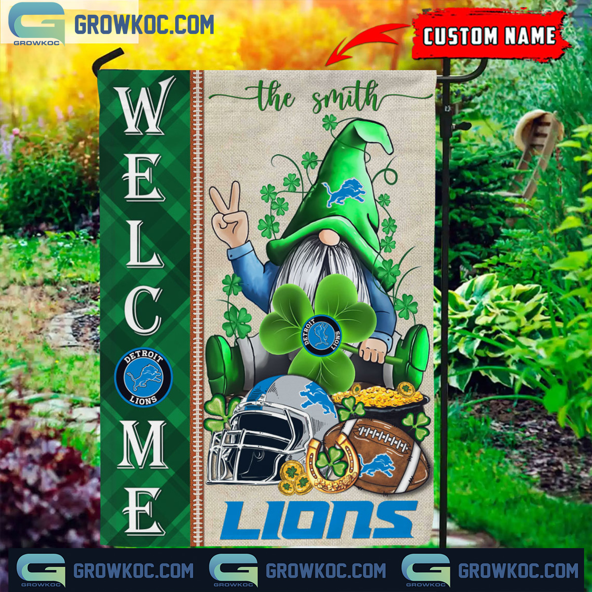 Detroit Lions St. Patricks Day Shamrock Personalized Garden Flag2B1 ODWqU