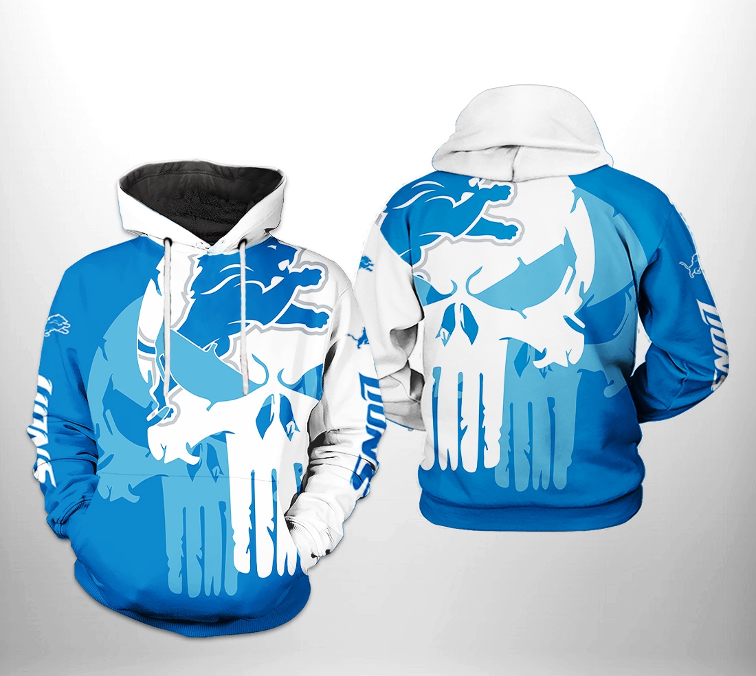 Detroit Lions Team Skull All Over Print Hoodie Perfect For Fans 0