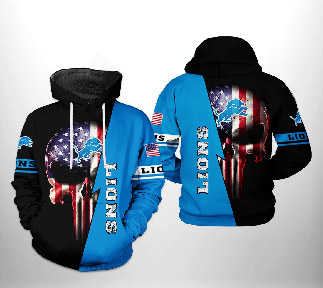 Detroit Lions Us Flag Skull All Over Print Hoodie Perfect For Fans 0