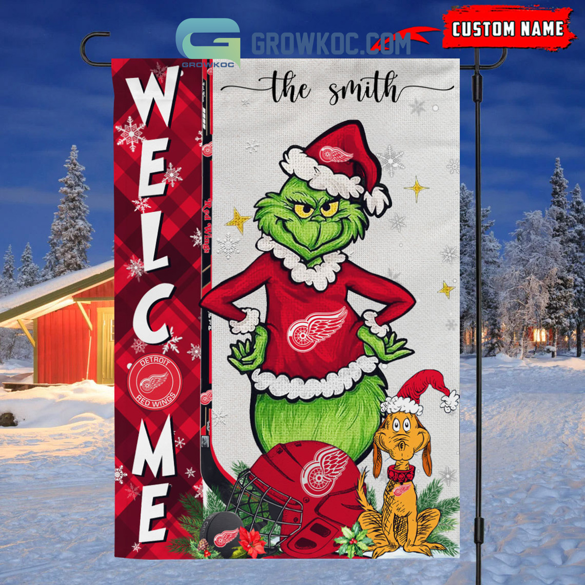 Detroit Red Wings Grinch Christmas Personalized House Garden Flag Canvas2B1 eTWB3