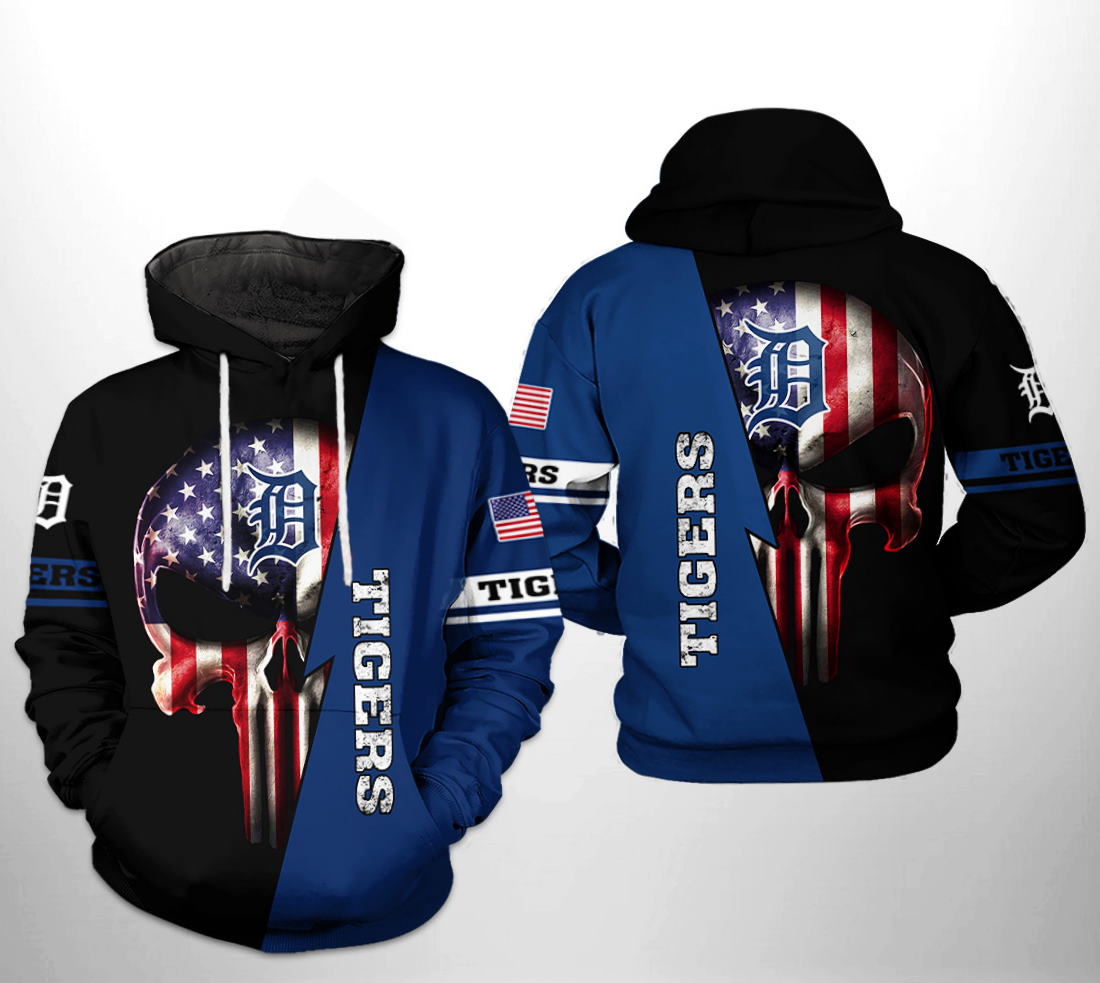 Detroit Tigers MLB US Flag Skull All Over Print Hoodie 0