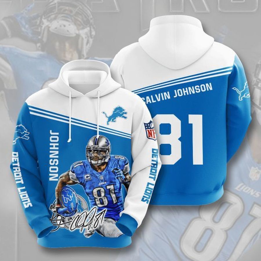 Detroit Lions 81 Calvin Johnson 3D All Over Print Hoodie