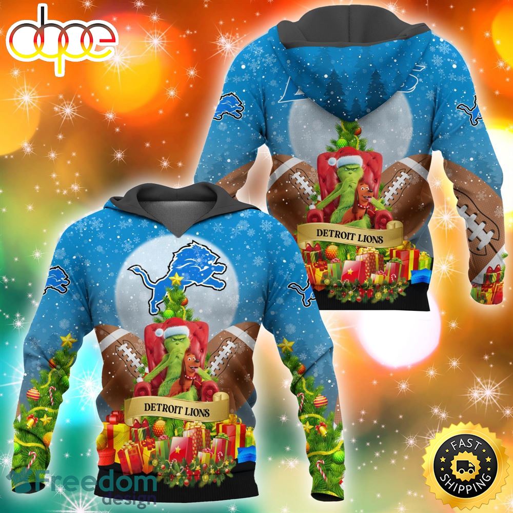 Detroit Lions NFL Grinch Christmas Tree 3D Hoodie Pullover Prints dfvs8s