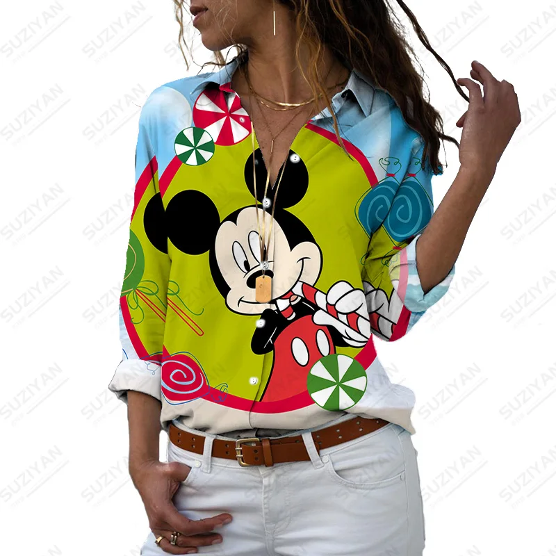 Disney Mickey Mouse blouse casual blouse spring and autumn long sleeved elegant blouse ladies stylish long