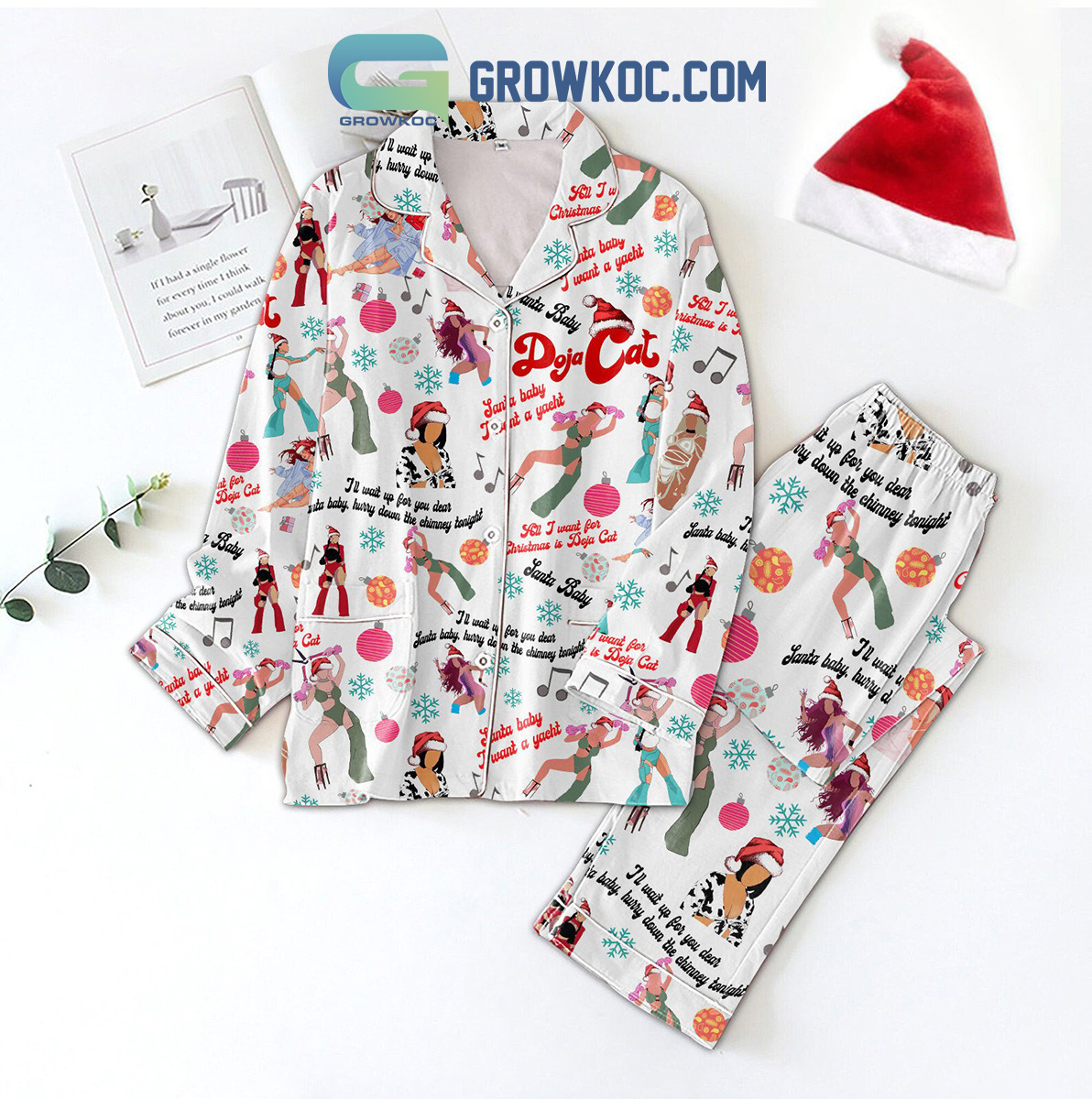 Doja Cat Santa Baby I Want A Yatch Hurry Down The Chimney Tonight Christmas Silk Pajamas Set2B1 gNL9J