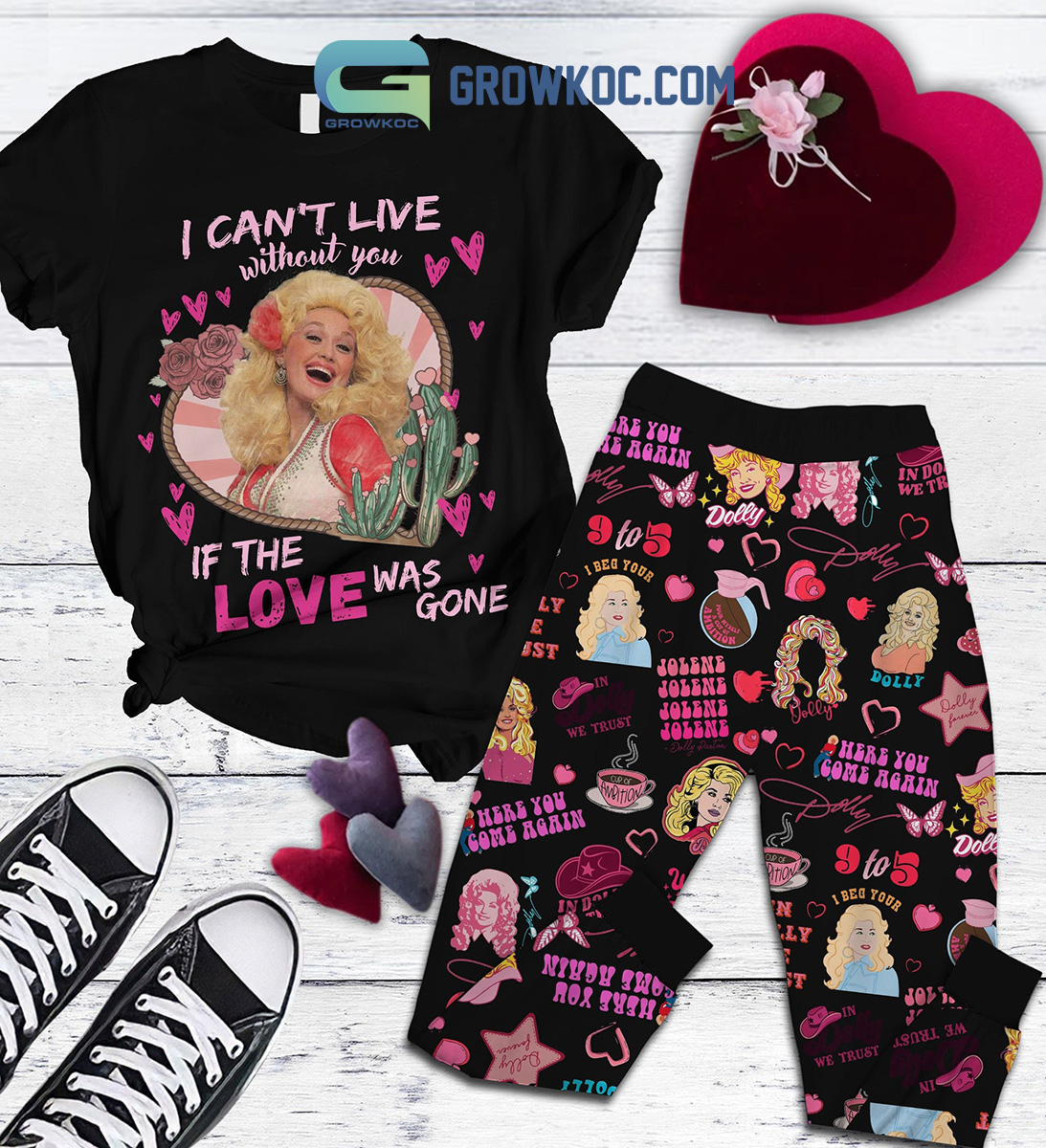 Dolly Parton Cant Live Without You Fleece Pajamas Set Black2B1 bcMQN