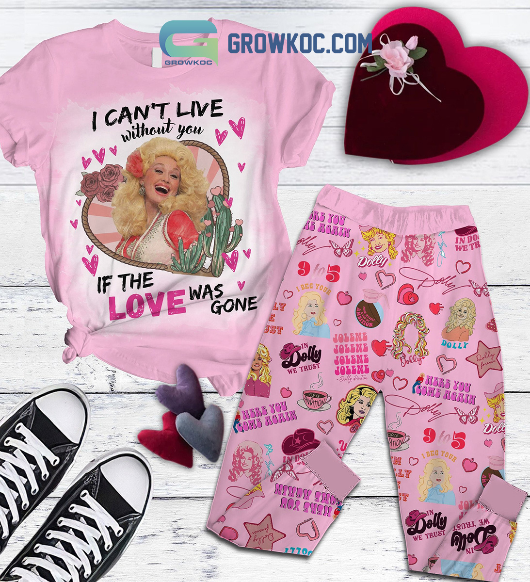 Dolly Parton Cant Live Without You Fleece Pajamas Set Pink2B1 I01fv