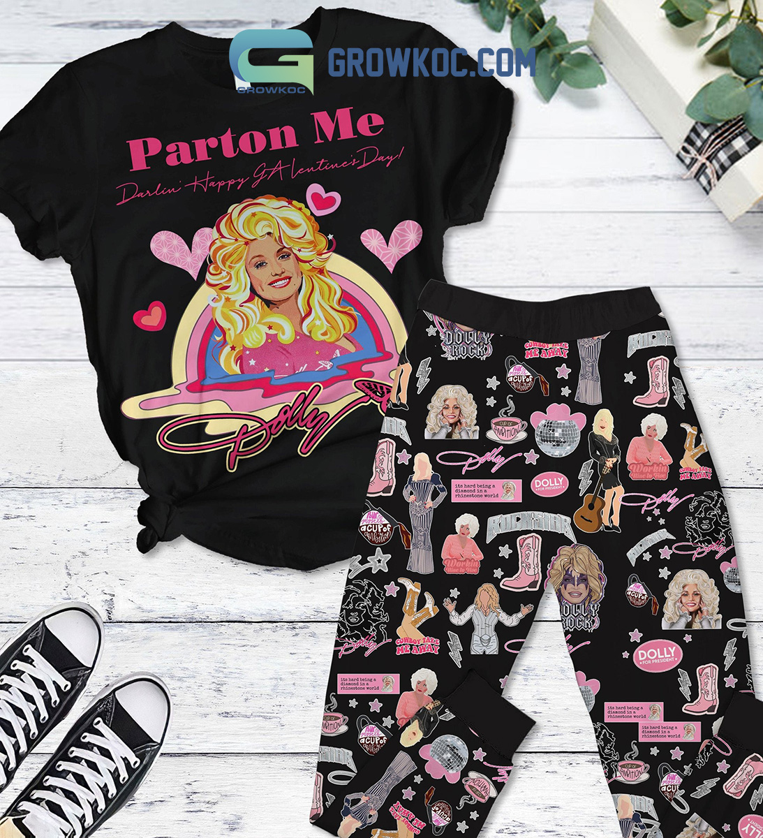 Dolly Parton Me Valentine Black Fleece Pajamas Set2B1 4x5iM