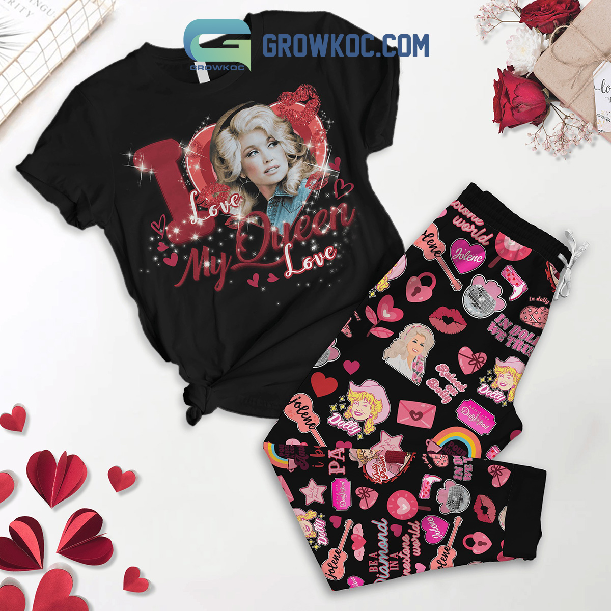 Dolly Parton My Queen My Valentine Black Fleece Pajamas Set2B1 UsIdB