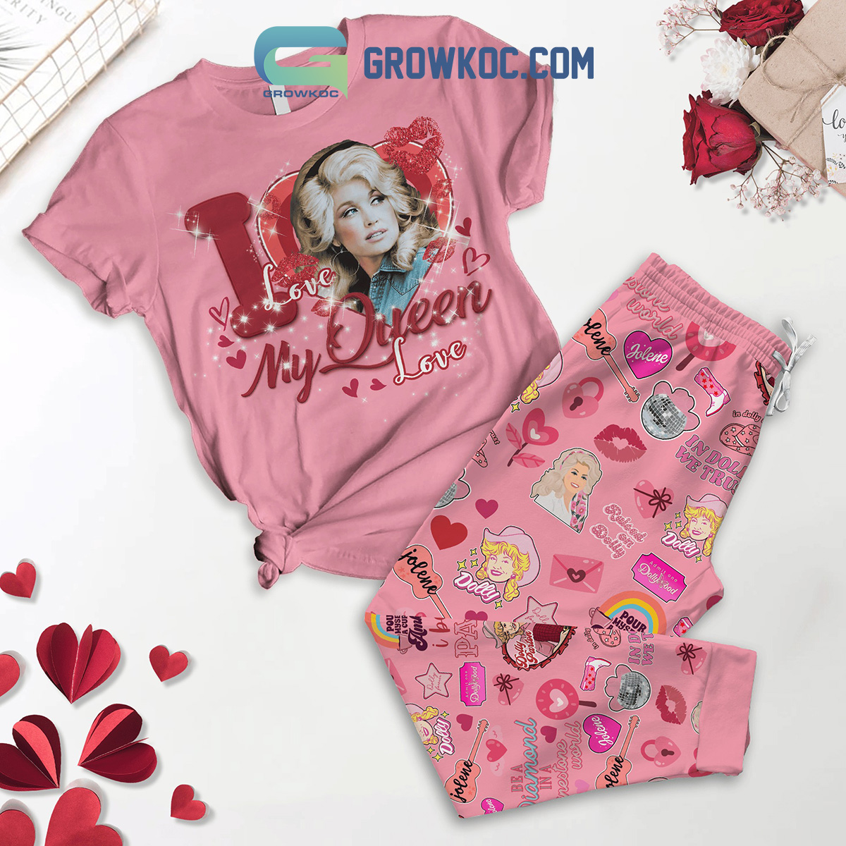 Dolly Parton My Queen My Valentine Pink Fleece Pajamas Set2B1 l1Onz