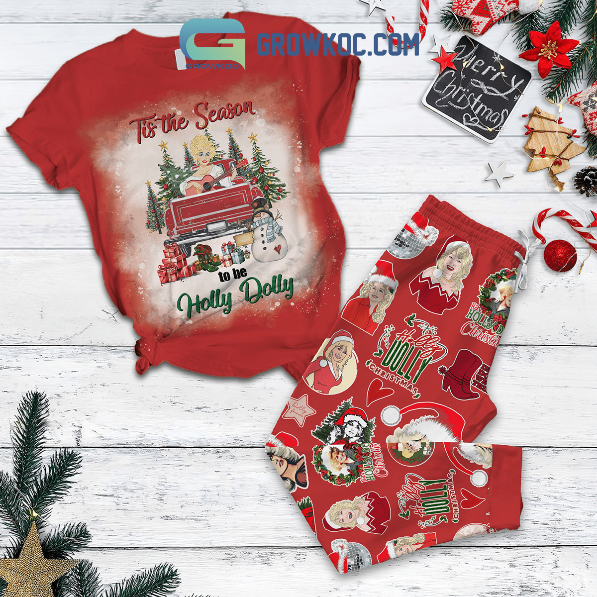 Dolly Parton Tis The Season To Be Holly Dolly Pajamas Set2B1 dRlxr