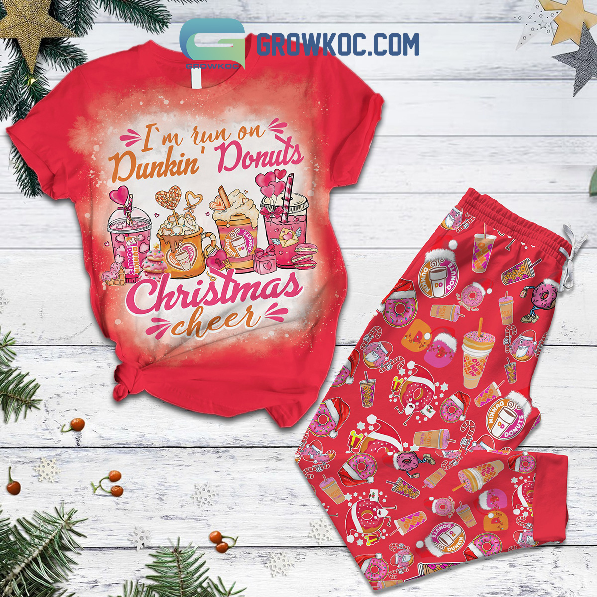 Donuts Dunkin Merry Christmas Pajamas Set2B1 VUpqe