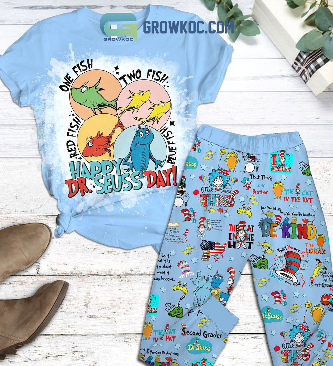 Dr Seuss Happy Day Fleece Pajamas Set2B1 y2niq