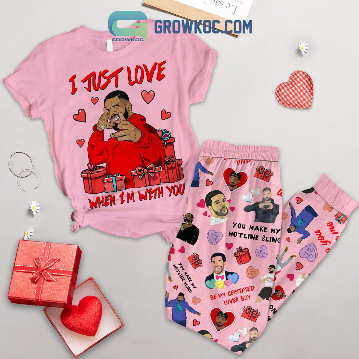 Drake Happy Valentine Fleece Pajamas Set2B1 NL3Ae