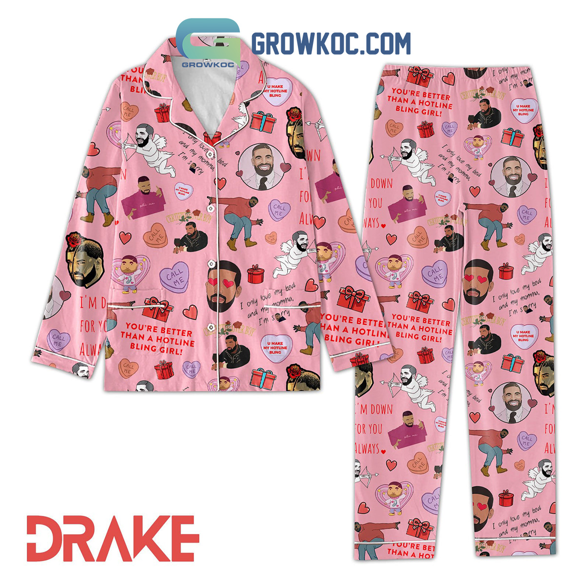 Drake Hotline Valentine Polyester Pajamas Set2B1 t0o8h