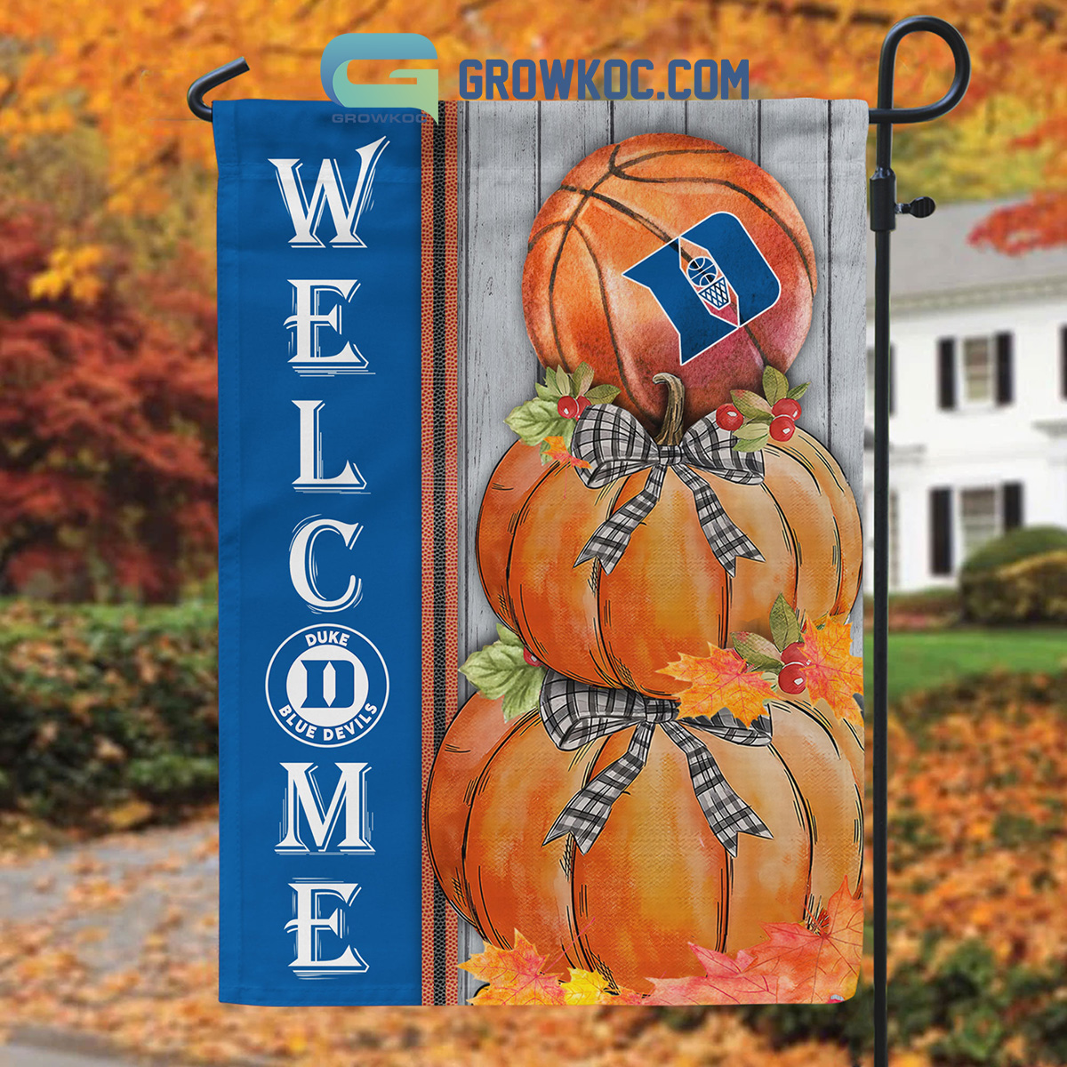 Duke Blue Devils NCAA Basketball Welcome Fall Pumpkin House Garden Flag2B1 h4UE7