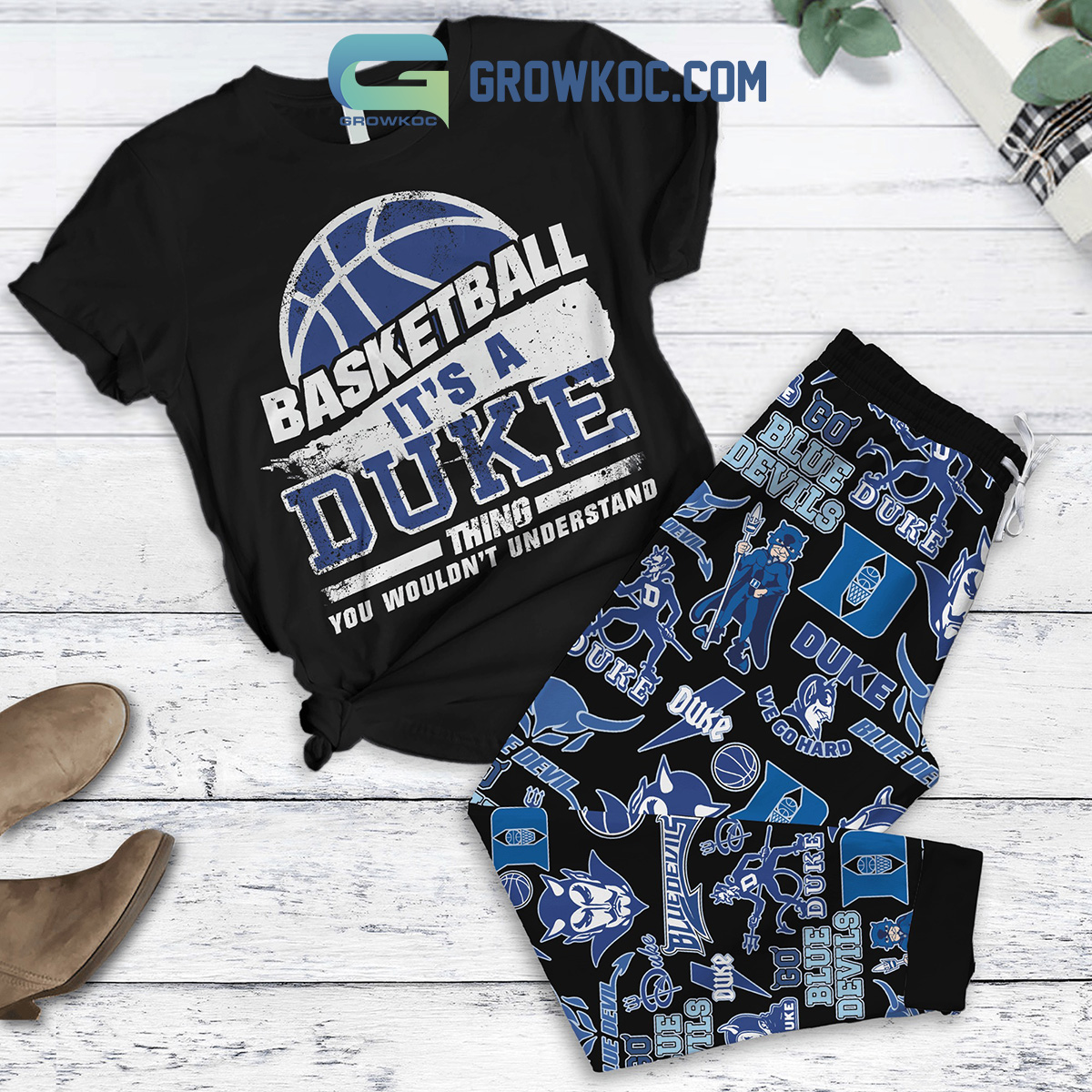 Duke Blue Devils We Go Hard Fleece Pajamas Set2B1 LwFU9