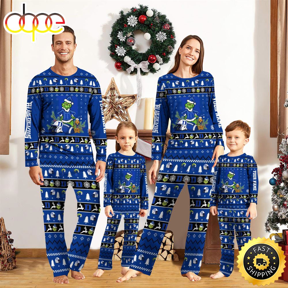 Duke Blue Devils NCAA Custom Name Grinch Christmas And Sport Team Pajama Set mfgqik